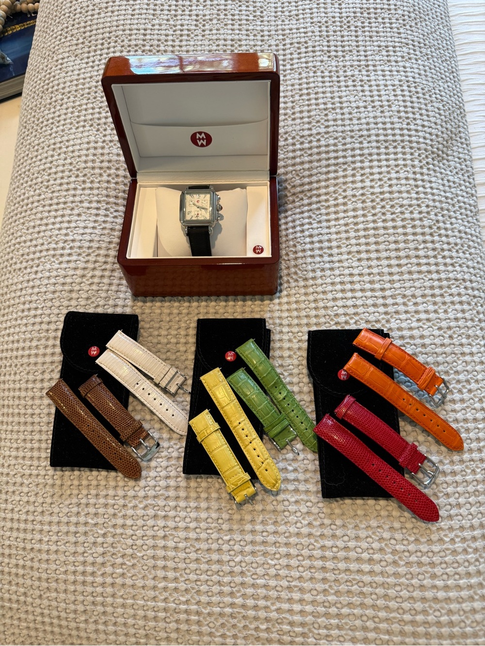 Michele Urban Swiss Chronograph Watch, Original Box and 7 Michelle Straps